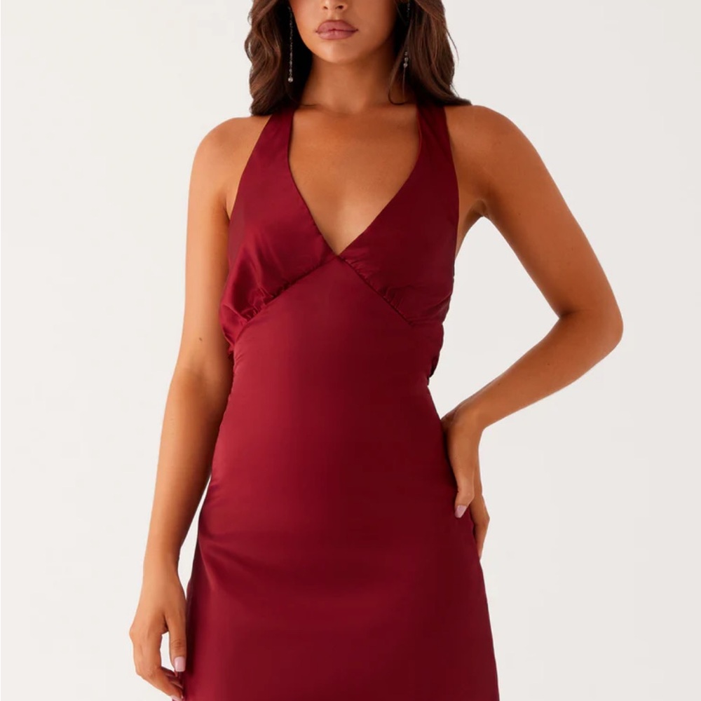 Elegant Burgundy Halter Dress
